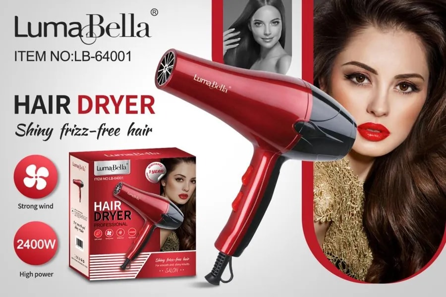 Secador de Cabello Luma Bella Alta Potencia con Pantalla Roja