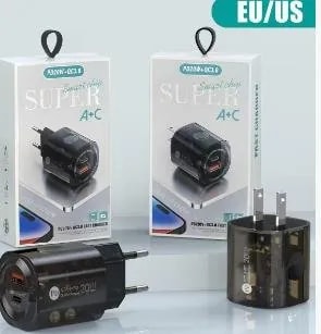 Cargador Rápido Transparente Doble Puerto USB y Tipo C