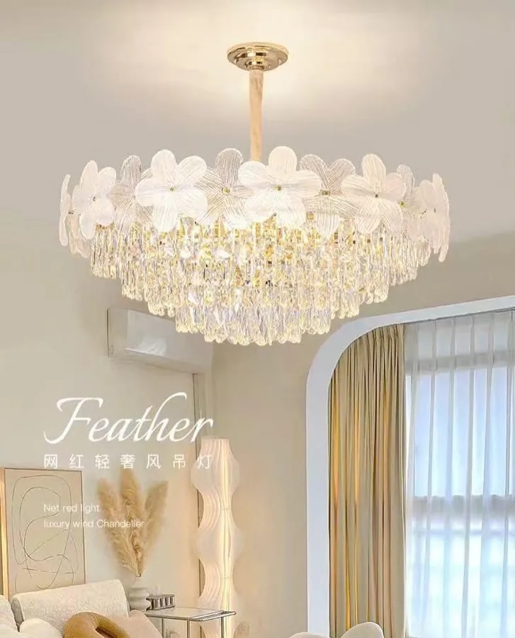 Lámpara Colgante de Cristal 50 cm con Pétalos Blancos