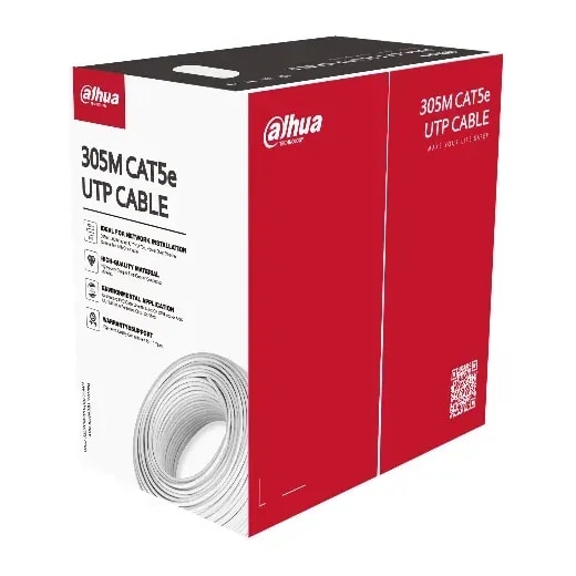 Cable utp CAT5E int. dahua 305M cobre 100% 24AWG chaqueta blanca gigabit ethernet dh-pfm920i-5eun