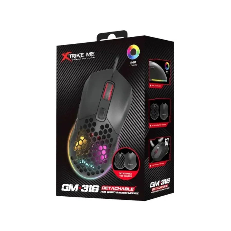Mouse xtrike me GM-316W wh 6 bot. dpi 1600 2400 3200 4800 7200 rgb 13 efectos 2 cover desmontables