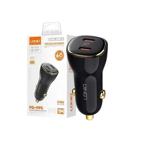 Cargador veh. ldnio C104 60W 2P pd+pd + cab tc-tc