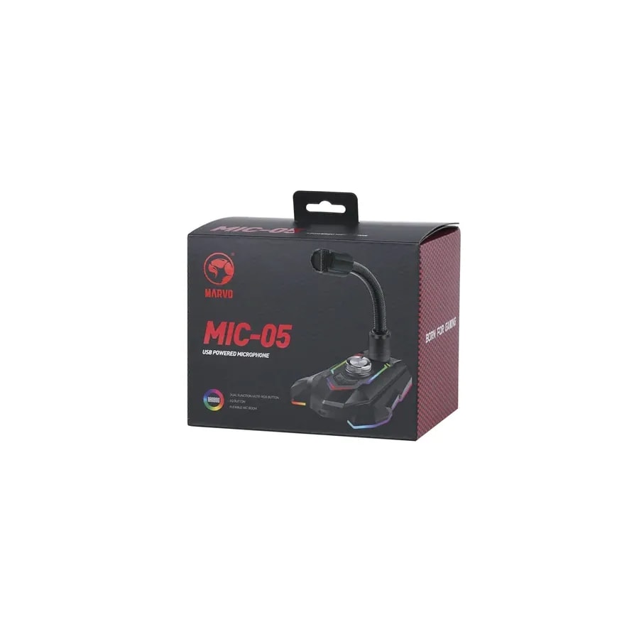 Micrófono PC marvo MIC-05 LED rgb perilla volumen puertos USB hub + jack 3.5MM cable 1.5M