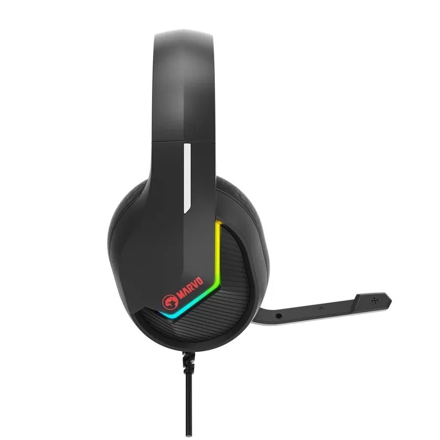 Headphone marvo H8618 wh tactic 40 iluminacion rgb mic omnidireccional control volumen interfaz USB